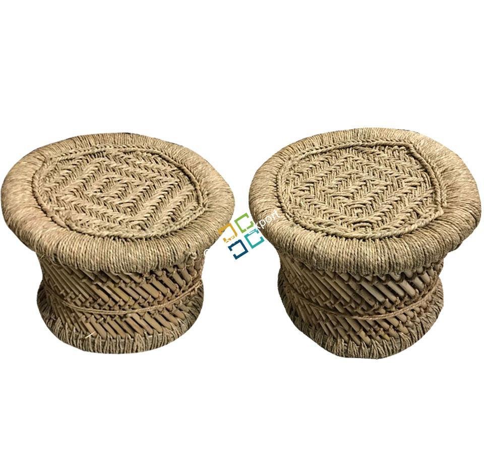 Natural Bamboo Cane Mudda stools /Mudha Set of 2