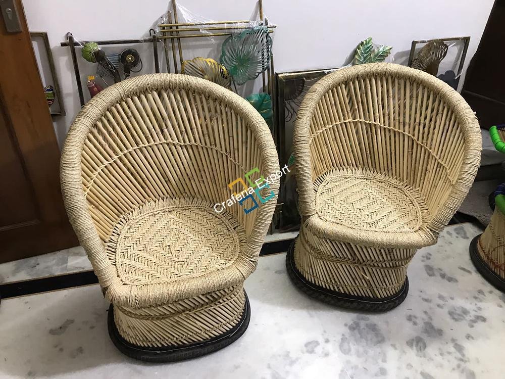 Bamboo Natural mudha chairs set of 2 (Large Chair)