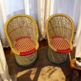Hand Woven Natural Bamboo Mudha Chairs Set