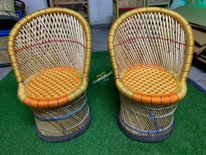 Hand Woven Natural Bamboo Mudha Chairs Set - Image 6