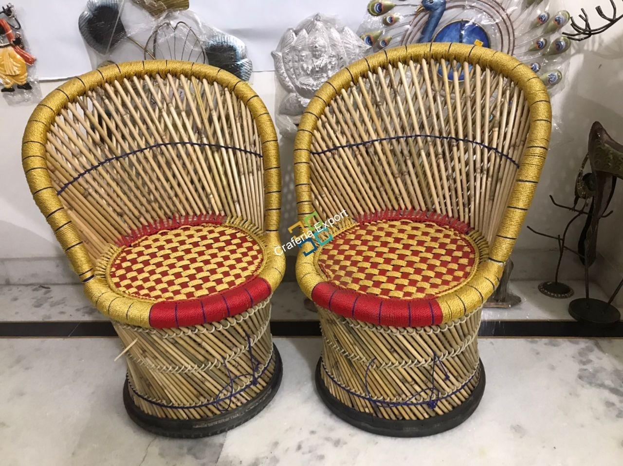 Cushion Woven Bamboo Chair Hand Woven Natural Bamboo Mudha Chairs Set