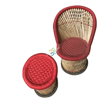 Natural Handmade Bamboo Chair With Stool(Set of 2)