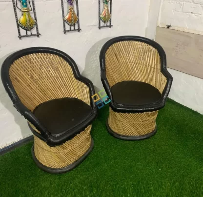 Natural Weaving Bamboo Mudda Black (Chairs Set of 2) - Image 2