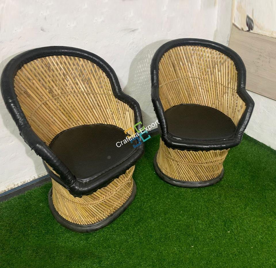 Natural Weaving Bamboo Mudda Black (Chairs Set of 2) - Image 3