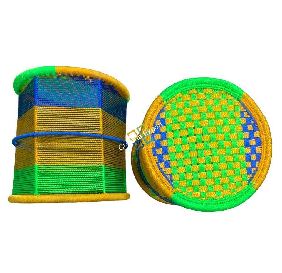 Round Stool Iron Frame Rope Wicker handwoven with traditional style - Image 2