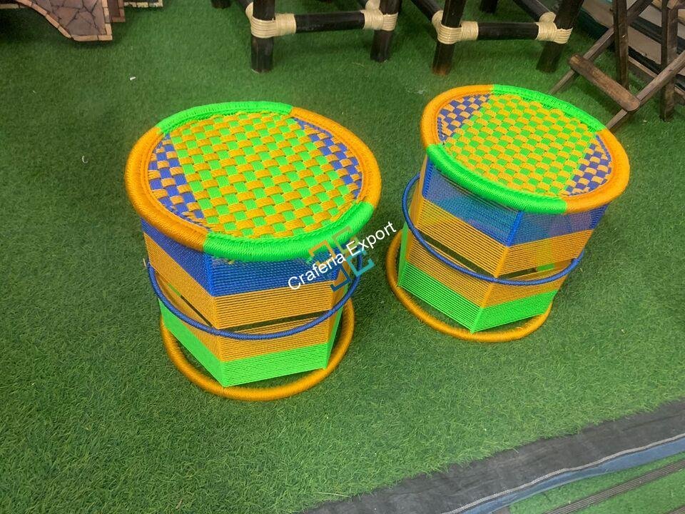 Round Stool Iron Frame Rope Wicker handwoven with traditional style - Image 3