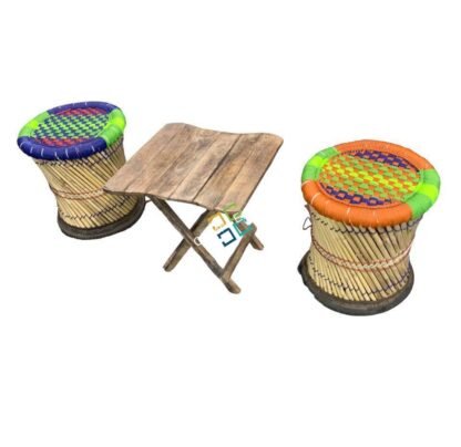 Bamboo Mudda Cane Stools for Indoor and Outdoor Furniture with folding wooden table - Image 2