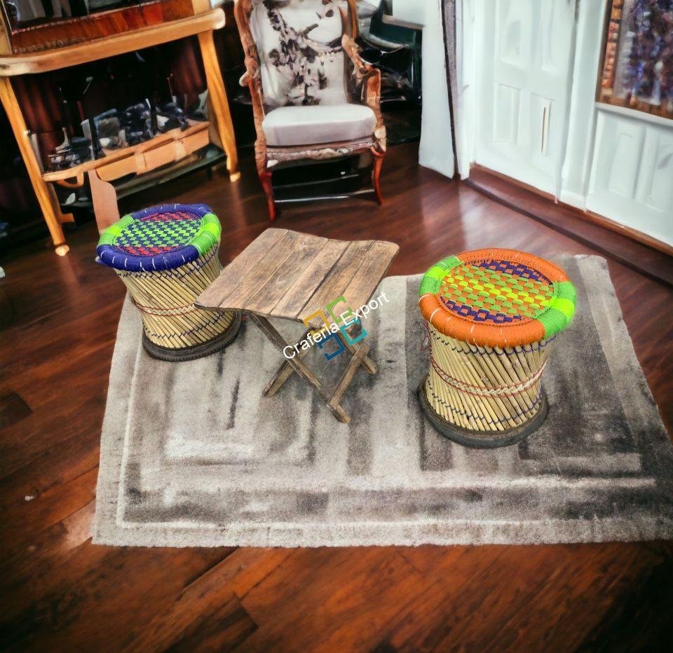 Bamboo Mudda Cane Stools for Indoor and Outdoor Furniture with folding wooden table - Image 4