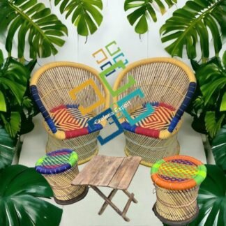 Bamboo cane Mudda chair folding table set for indoor and outdoor