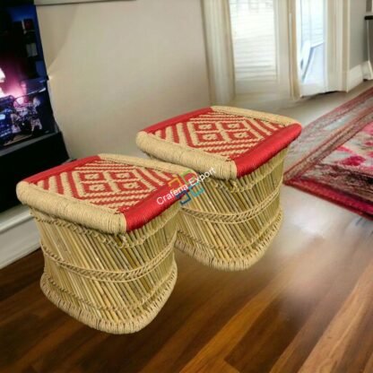 Bamboo Mudda Stool for Indoor and Garden in Square Shape / Bamboo Pidha Stool