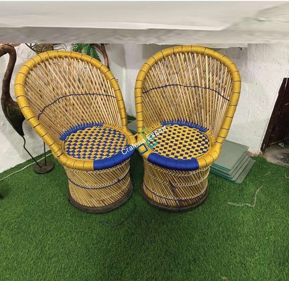 Modern Bamboo Mudha Chairs Table Furniture Set of 3 for Home, Garden Restaurant ,Resorts Use - Image 3