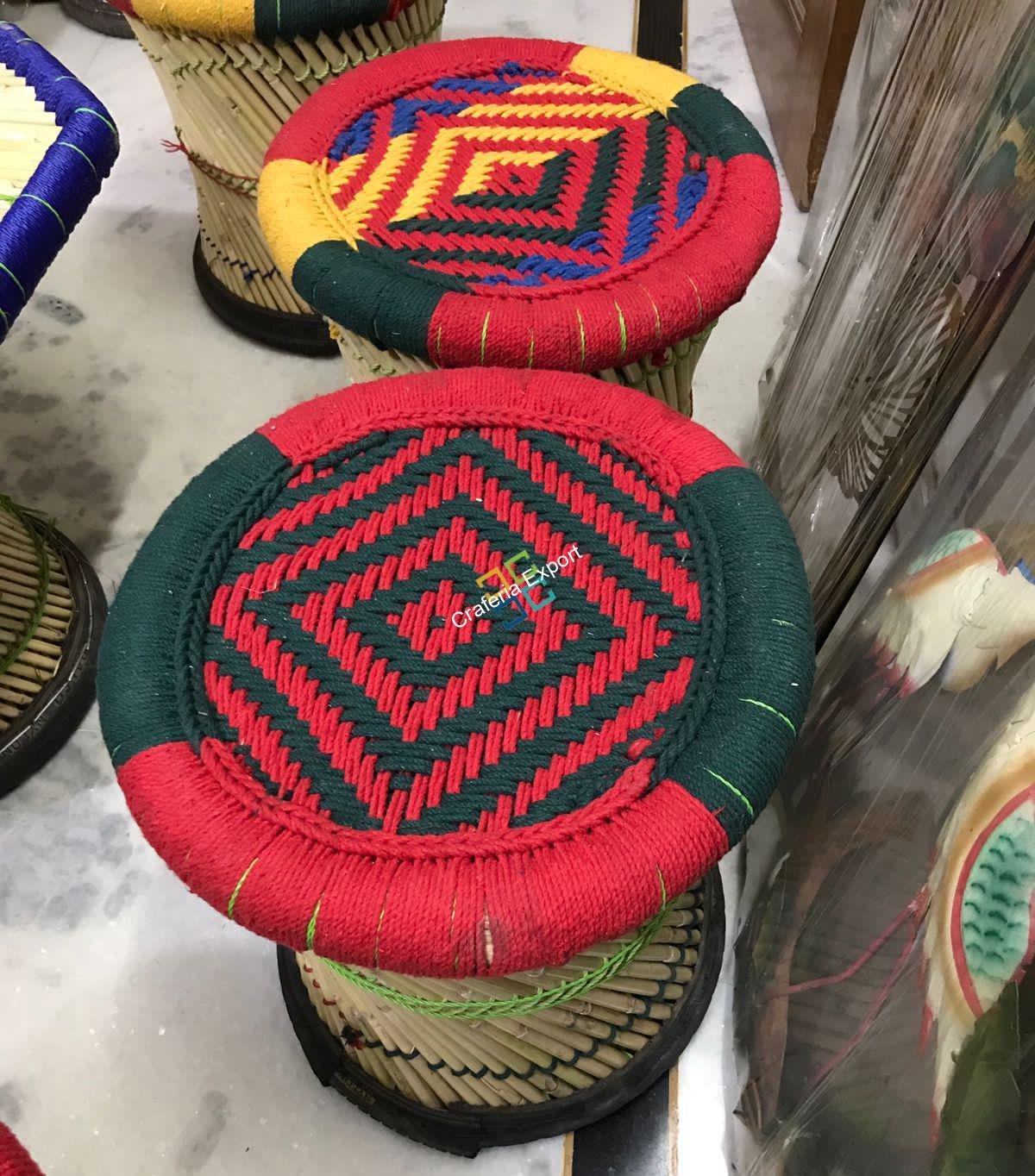 Bamboo Crafted Mudha Set of 4 Large Mudha Stools and 1 Table - Image 3