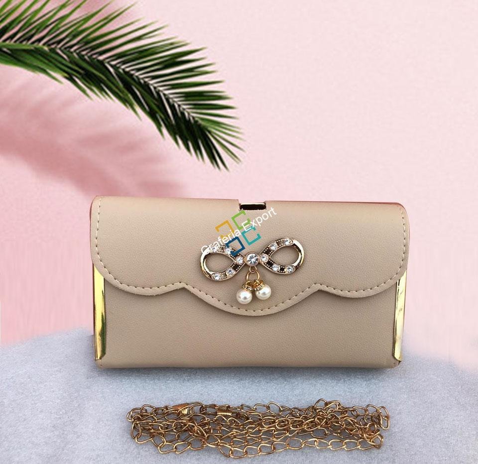 Pretty Bow Clutch with Two Little Beads for Ladies/Girls/Women