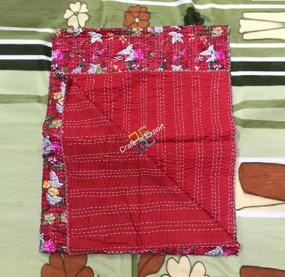 Handmade Flower Print Double Bed Kantha Quilt, Kantha Bedspread, Indian Kantha Throw, Indian Cotton Kantha Quilts, 100% cotton, 220 X 270 Inches - Image 2