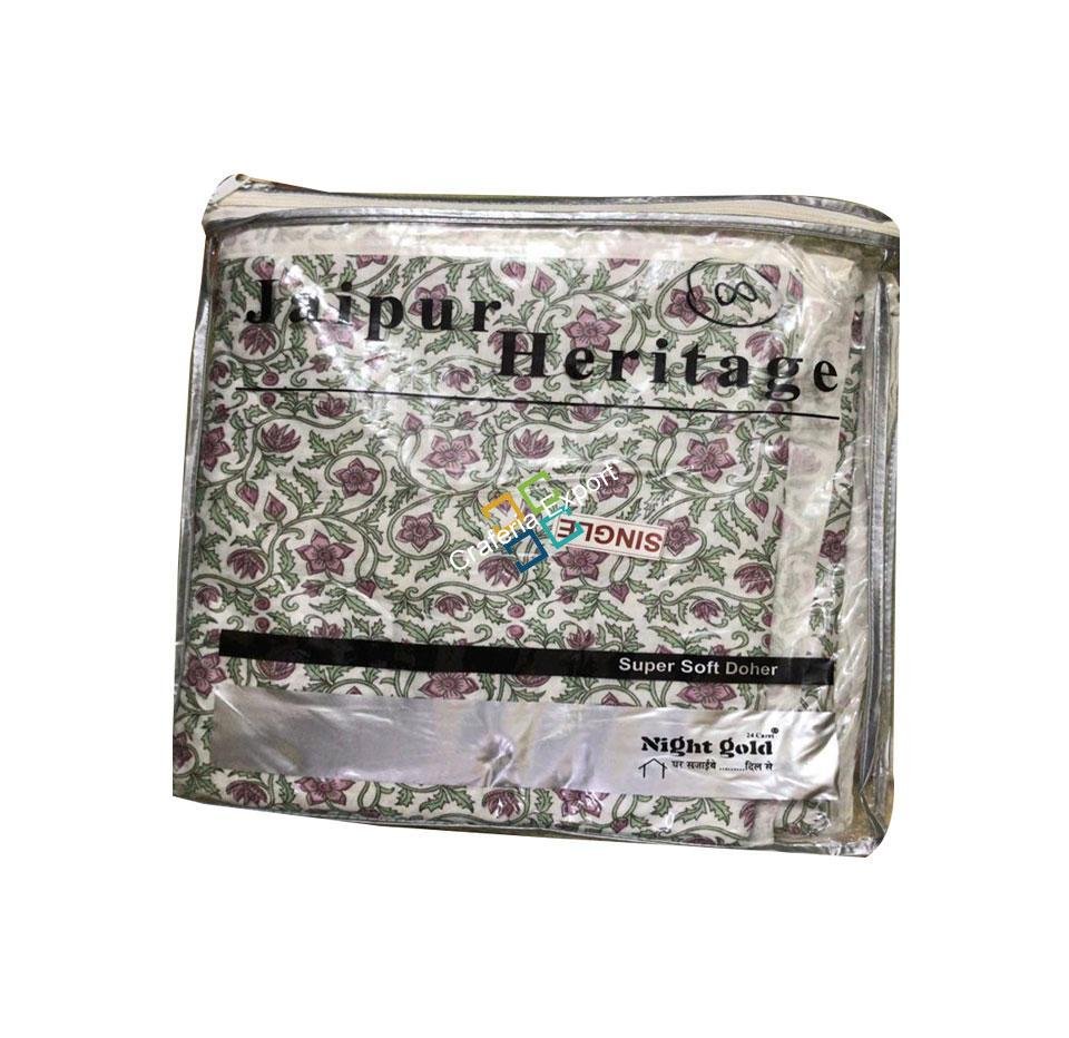 Charming Flower Pattern Block Print Dohar/ Razai Quilt, 100% Cotton Single Bed - Set of Two - Image 2