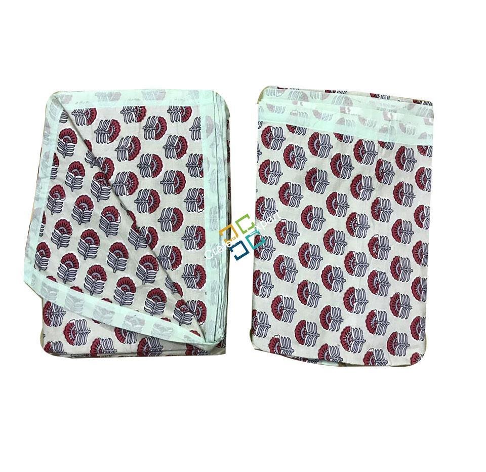 Charming Flower Pattern Block Print Dohar/ Razai Quilt, 100% Cotton Single Bed - Set of Two - Image 3