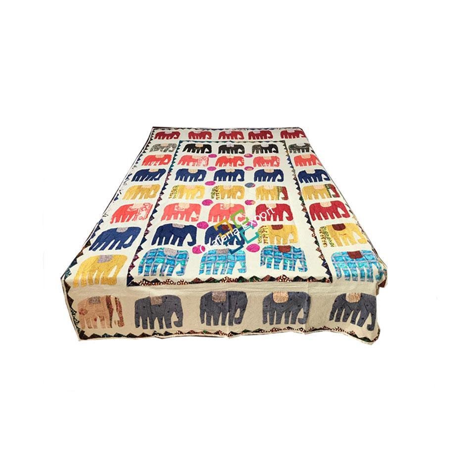 Colourful Elephant Patch Work Jaipuri Quilt/ Dohar/ Razai, 100% Cotton single Bed Bedspread - Image 4