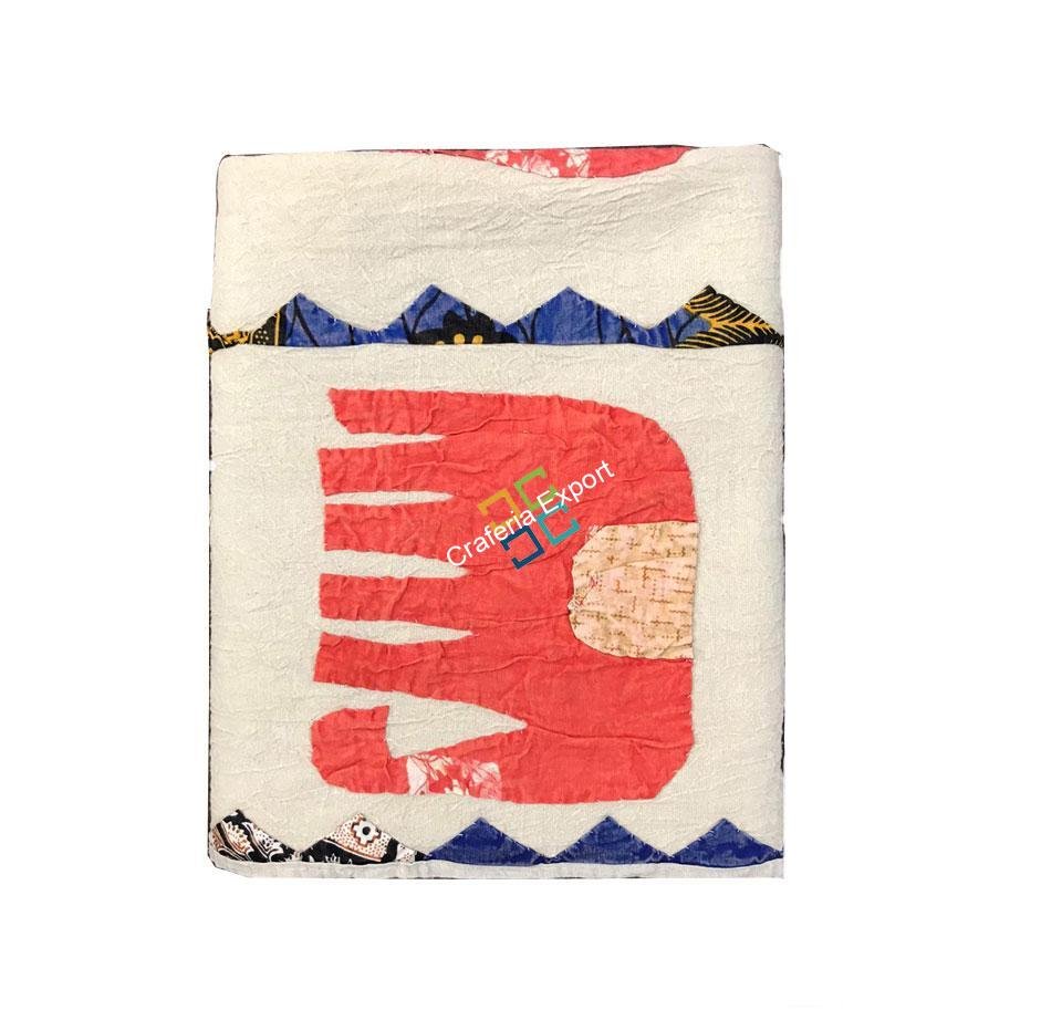 Colourful Elephant Patch Work Jaipuri Quilt/ Dohar/ Razai, 100% Cotton single Bed Bedspread - Image 5