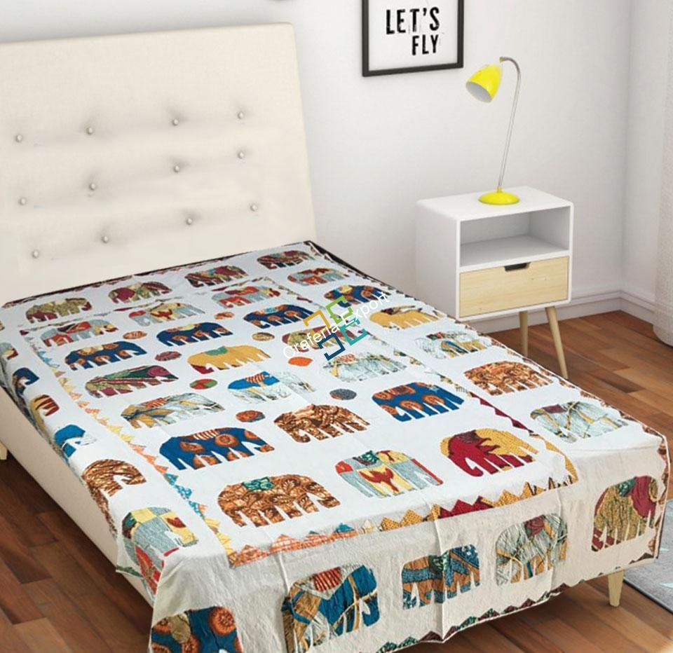 Colourful Elephant Patch Work Jaipuri Quilt/ Dohar/ Razai, 100% Cotton single Bed Bedspread