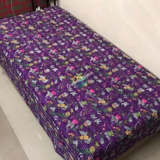 Flower Print Purple Kantha Quilt/ Dohar/ Razai, 100% Cotton Single Bed AC Quilt