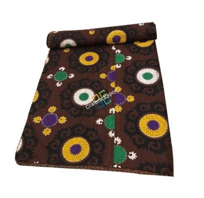 Geometric Circle Design Brown Kantha Quilt/ Dohar/ Razai, 100% Cotton Single Bed AC Quilt - Image 2