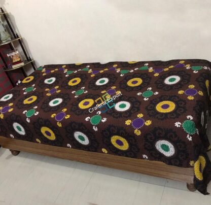 Geometric Circle Design Brown Kantha Quilt/ Dohar/ Razai, 100% Cotton Single Bed AC Quilt
