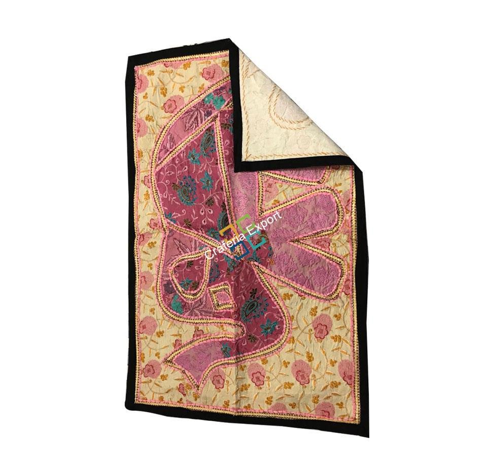 Royal Elephant Embroidery Work Jaipuri Table Runner/ Wall Hanging -Baby Pink - Image 2
