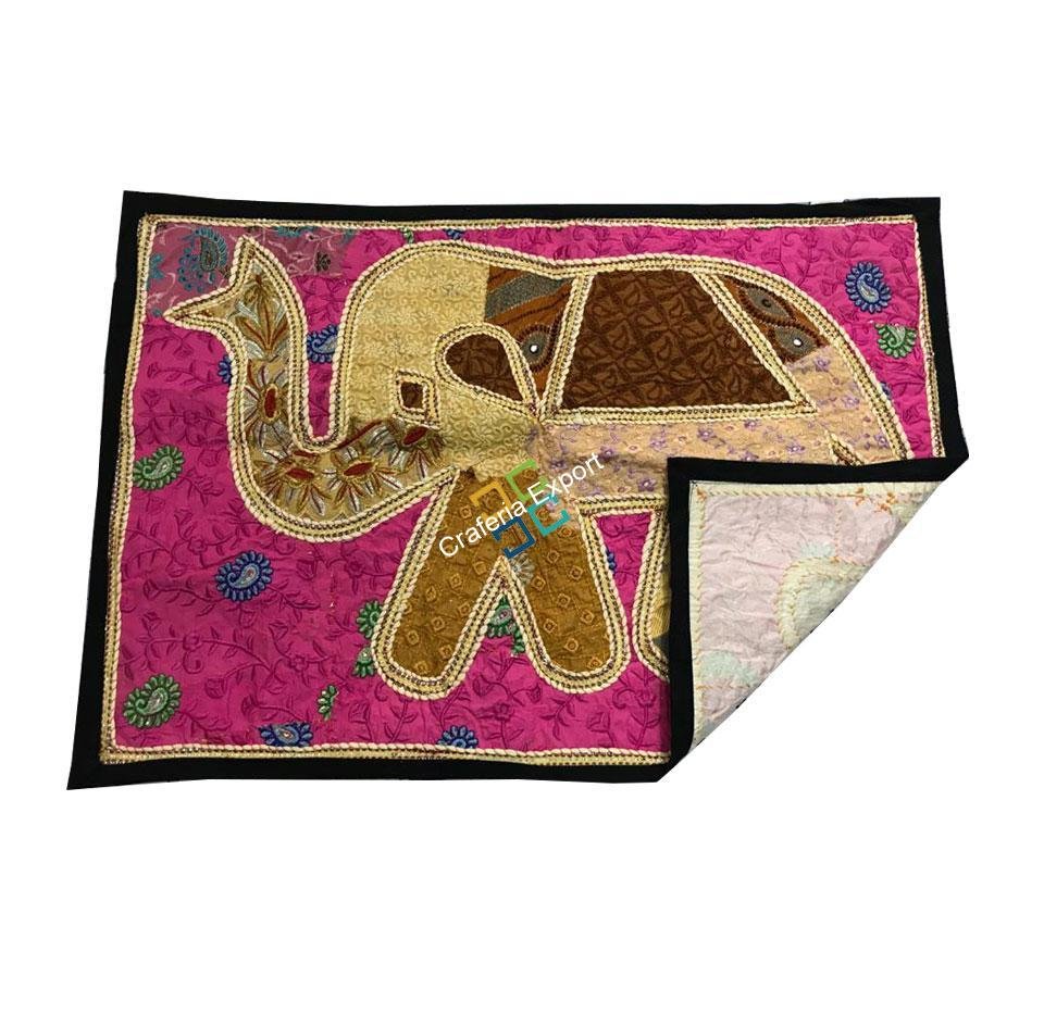Royal Elephant Embroidery Work Jaipuri Table Runner/ Wall Hanging -Baby Pink - Image 5
