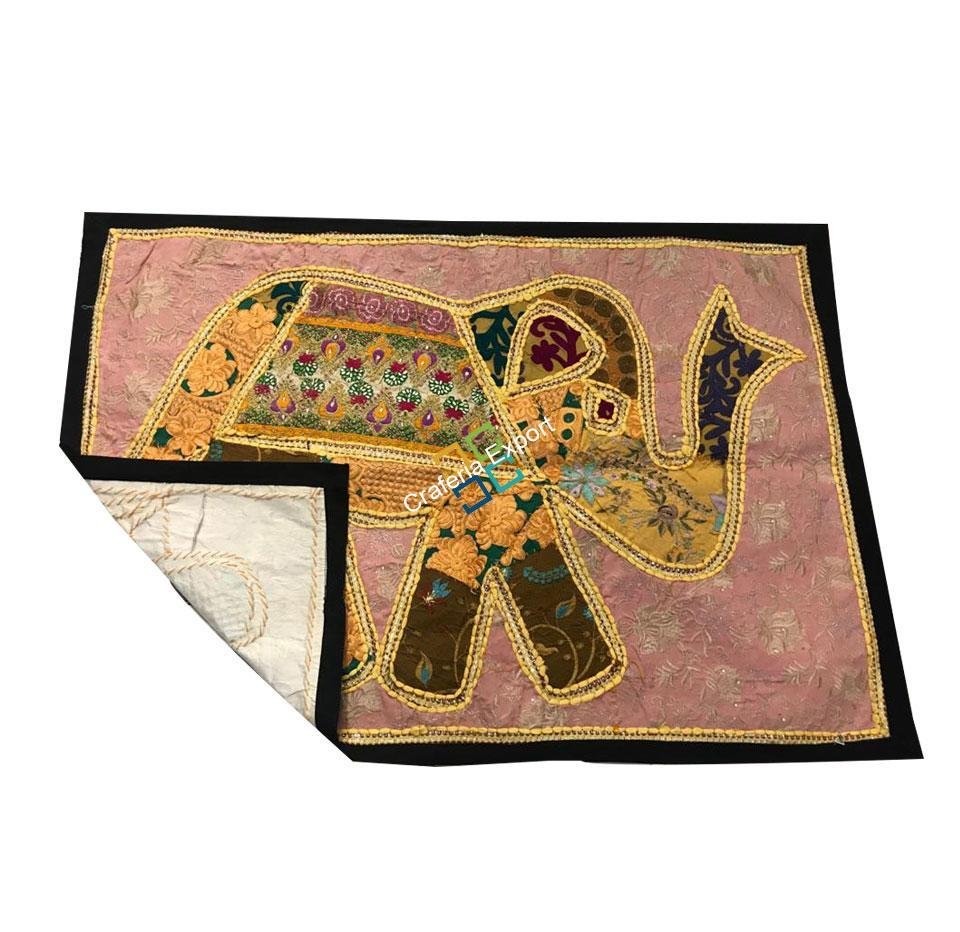 Royal Elephant Embroidery Work Jaipuri Table Runner/ Wall Hanging -Baby Pink - Image 6