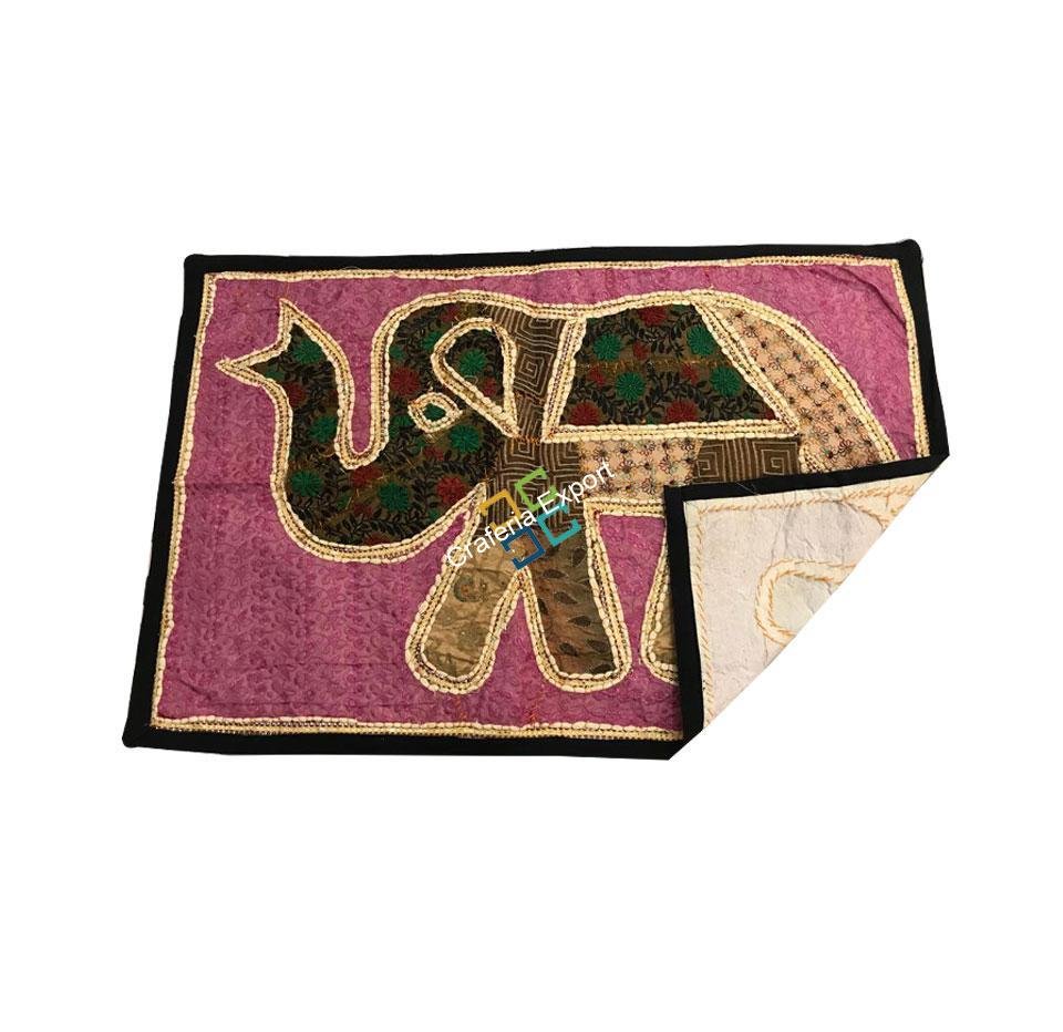 Royal Elephant Embroidery Work Jaipuri Table Runner/ Wall Hanging -Baby Pink - Image 7