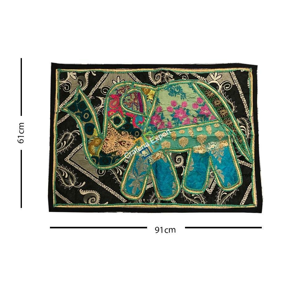Magnificent Elephant Embroidery Work Jaipuri Wall Hanging/Table Runner -Grey - Image 5