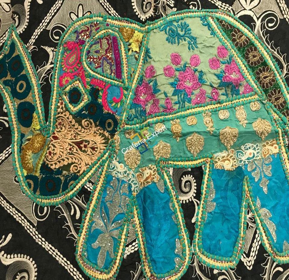 Magnificent Elephant Embroidery Work Jaipuri Wall Hanging/Table Runner -Grey - Image 6