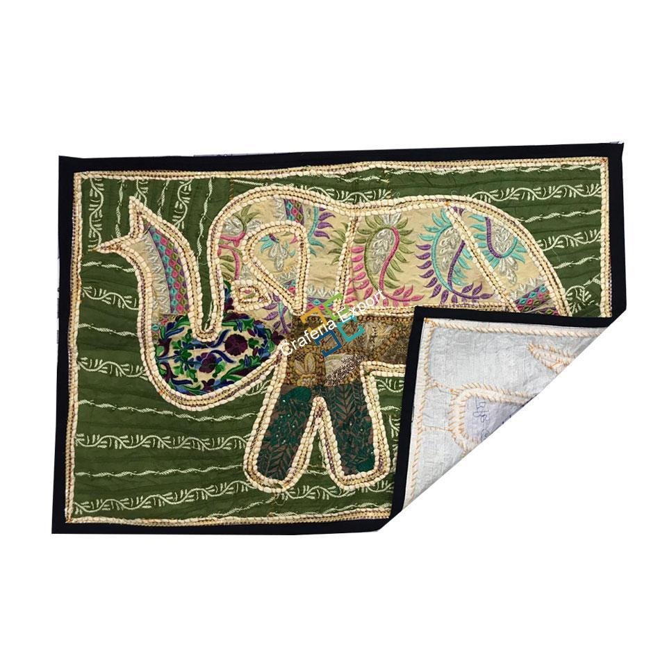 Magnificent Elephant Embroidery Work Jaipuri Wall Hanging/Table Runner -Grey - Image 3