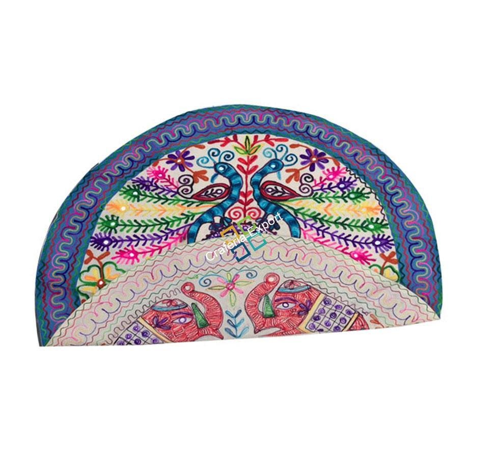 Traditional Jaipuri Embroidery Round Table Cloth /Throw for Exotic Home Decoration -Pink - Image 3