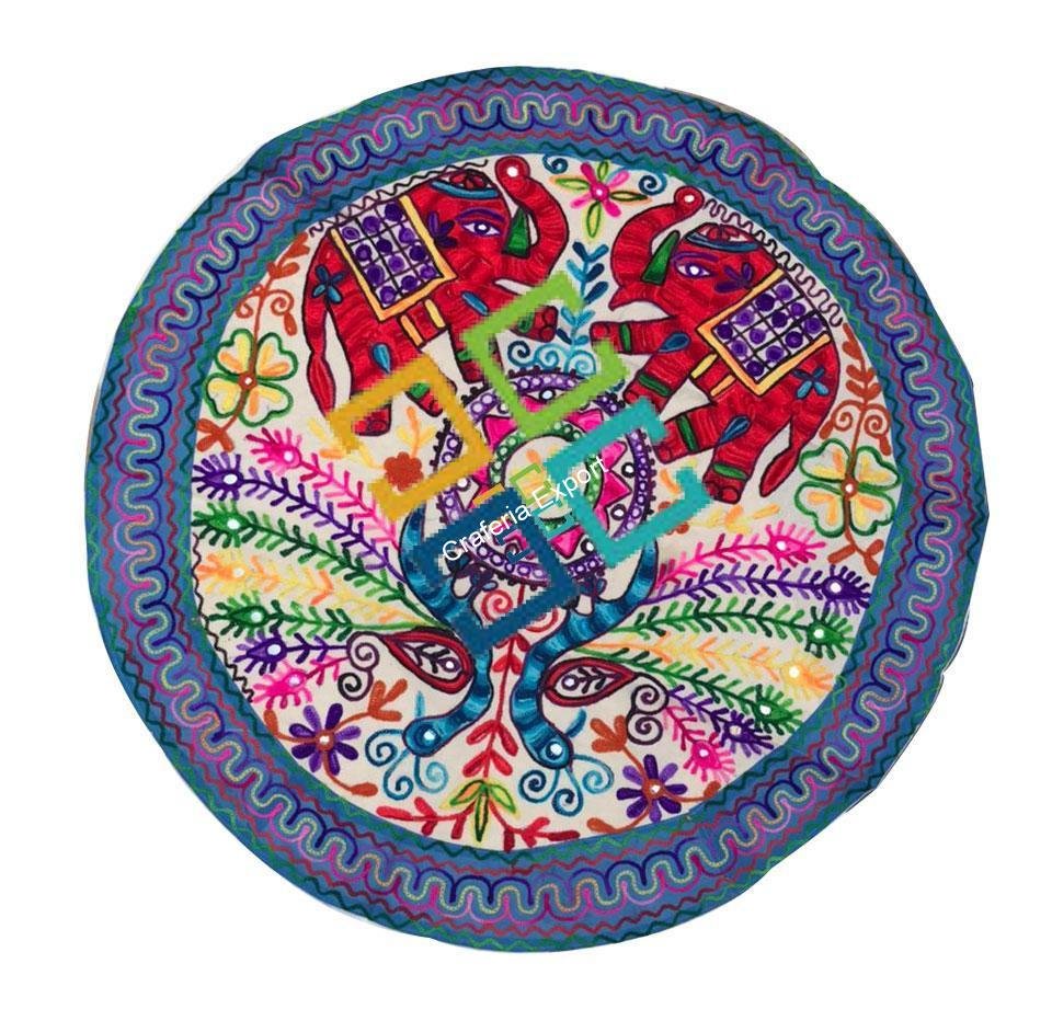 Traditional Jaipuri Embroidery Round Table Cloth /Throw for Exotic Home Decoration -Pink - Image 2