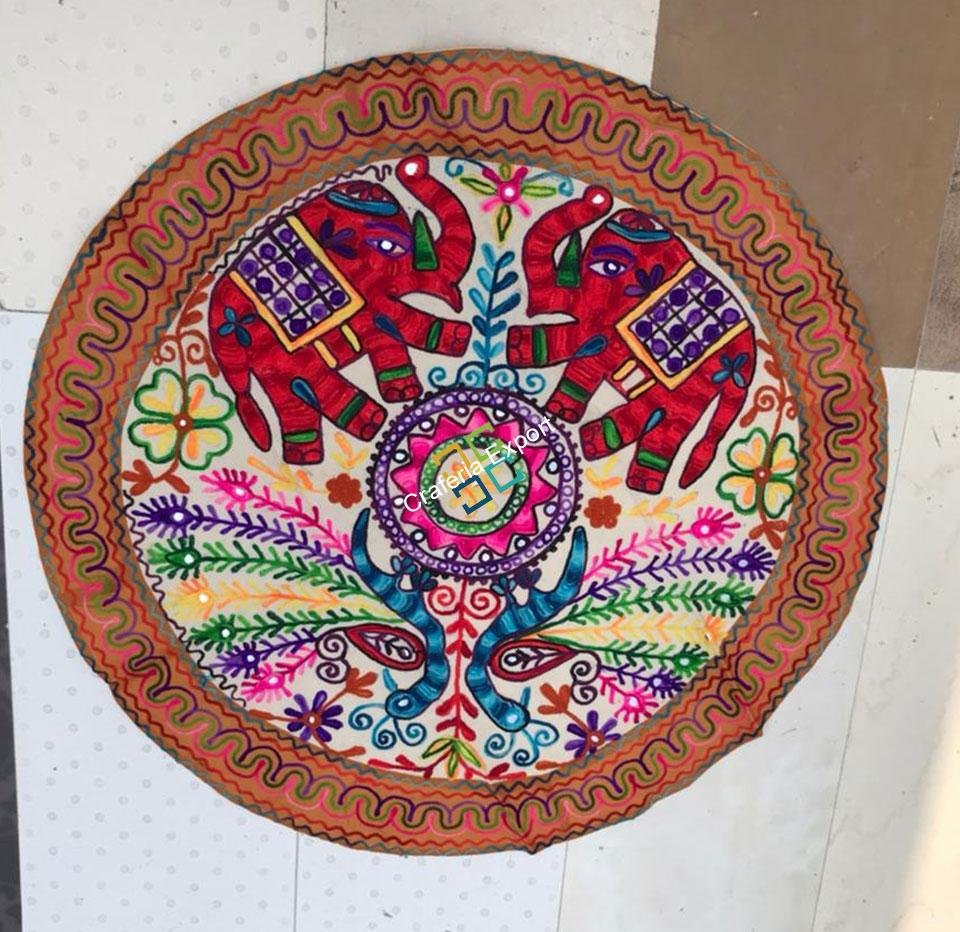 Traditional Jaipuri Embroidery Round Table Cloth /Throw for Exotic Home Decoration -Pink - Image 7