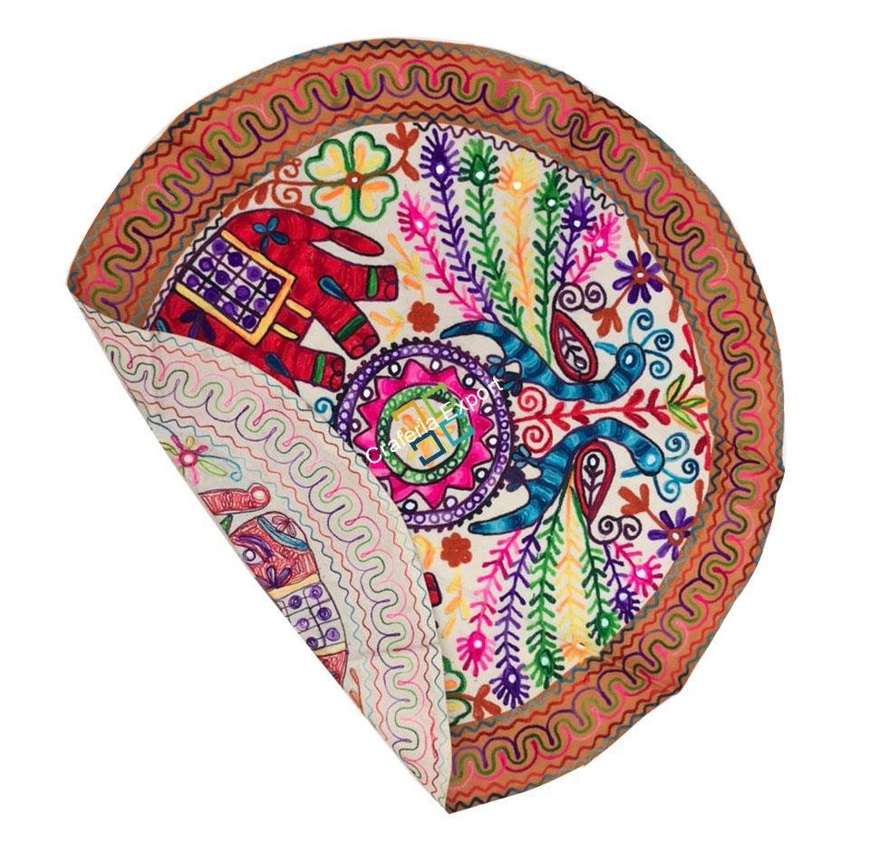Traditional Jaipuri Embroidery Round Table Cloth /Throw for Exotic Home Decoration -Pink - Image 6