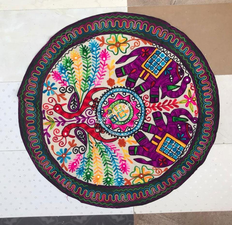 Traditional Jaipuri Embroidery Round Table Cloth /Throw for Exotic Home Decoration -Pink - Image 5