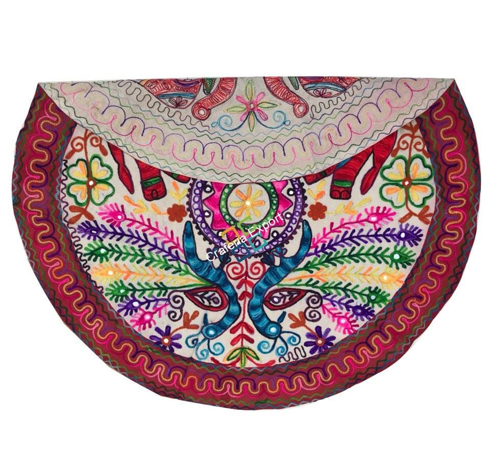Traditional Jaipuri Embroidery Round Table Cloth /Throw for Exotic Home Decoration -Pink - Image 4