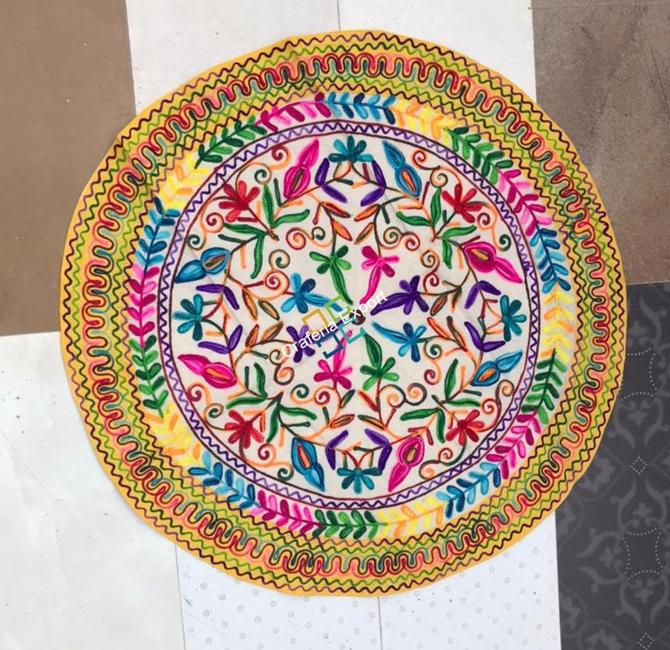 Traditional Jaipuri Embroidery Round Table Cloth /Throw for Exotic Home Decoration -Pink - Image 8