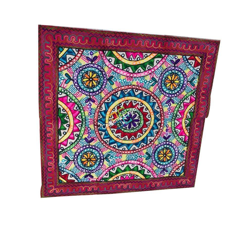 Handmade Embroidery Elephant Design vintage table cloth / throw for table-Teal - Image 6