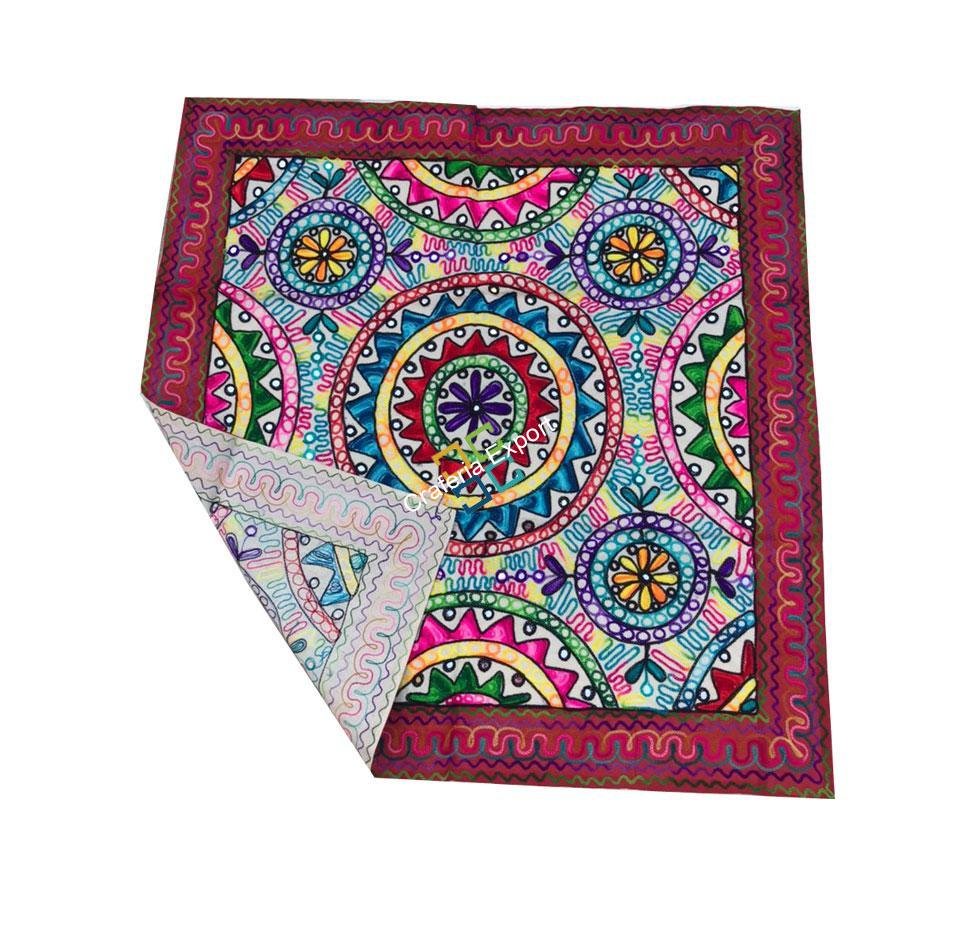 Handmade Embroidery Elephant Design vintage table cloth / throw for table-Teal - Image 7