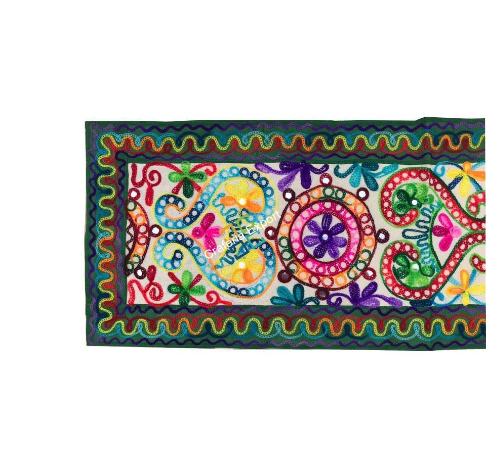 Traditional handmade embroidery multicolor table runner / cloth -Green - Image 2