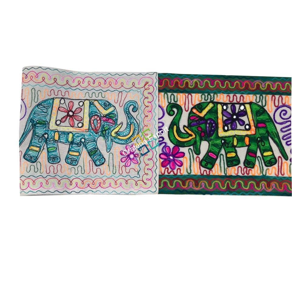 Traditional handmade embroidery multicolor table runner / cloth -Green - Image 3