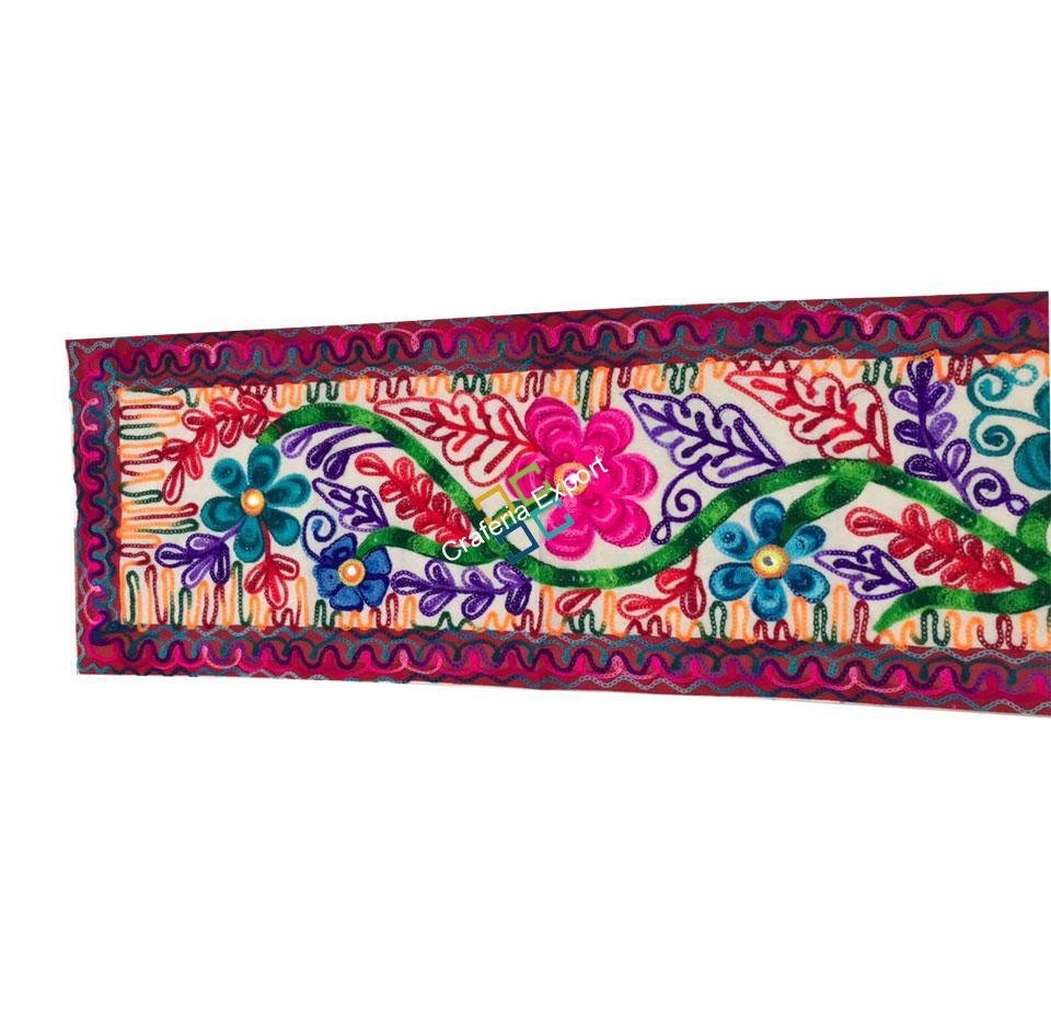 Traditional handmade embroidery multicolor table runner / cloth -Green - Image 4