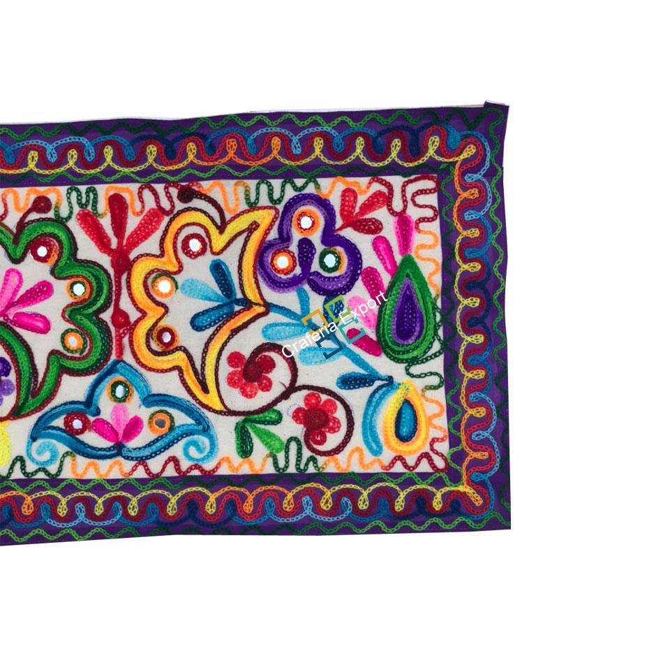 Traditional handmade embroidery multicolor table runner / cloth -Green - Image 5