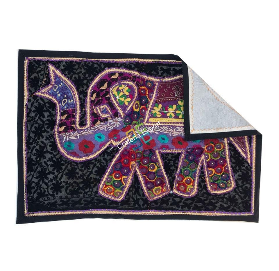 Elephant Embroidery Work Jaipuri Table Runner/ Wall Hanging-Maize - Image 5