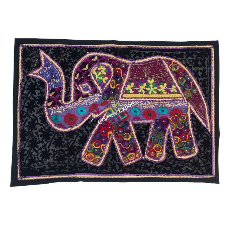 Elephant Embroidery Work Jaipuri Table Runner/ Wall Hanging-Maize - Image 4