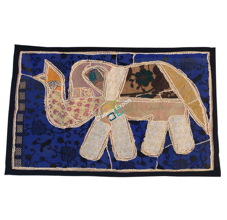 Elephant Embroidery Work Jaipuri Table Runner/ Wall Hanging-Maize - Image 2