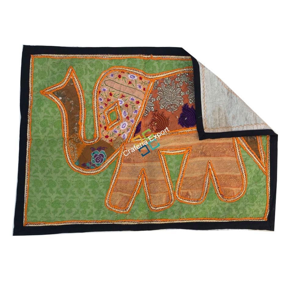 Elephant Embroidery Work Jaipuri Table Runner/ Wall Hanging-Maize - Image 7